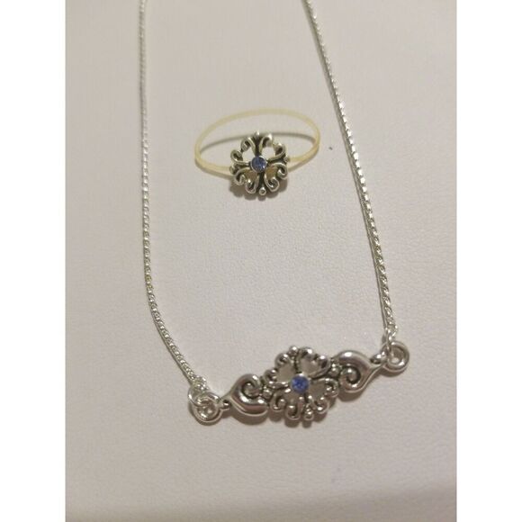 Pretty New Silver Blue Crystal Flower Anklet & Toe Ring Set - Picture 3 of 3